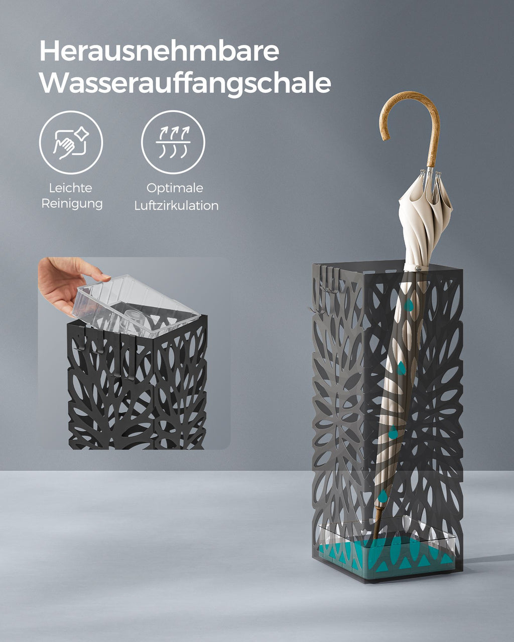 Umbrella box - with 4 black metal hooks