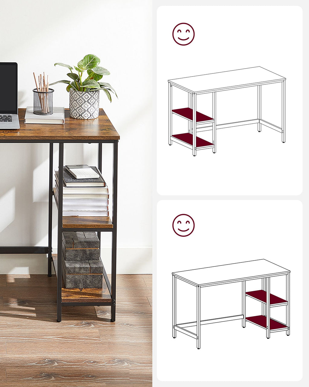 Bureau - Industrial Look - With 2 shelves
