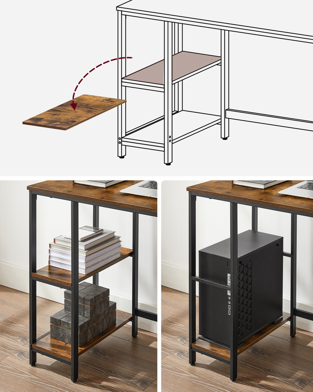 Bureau - Industrial Look - With 2 shelves