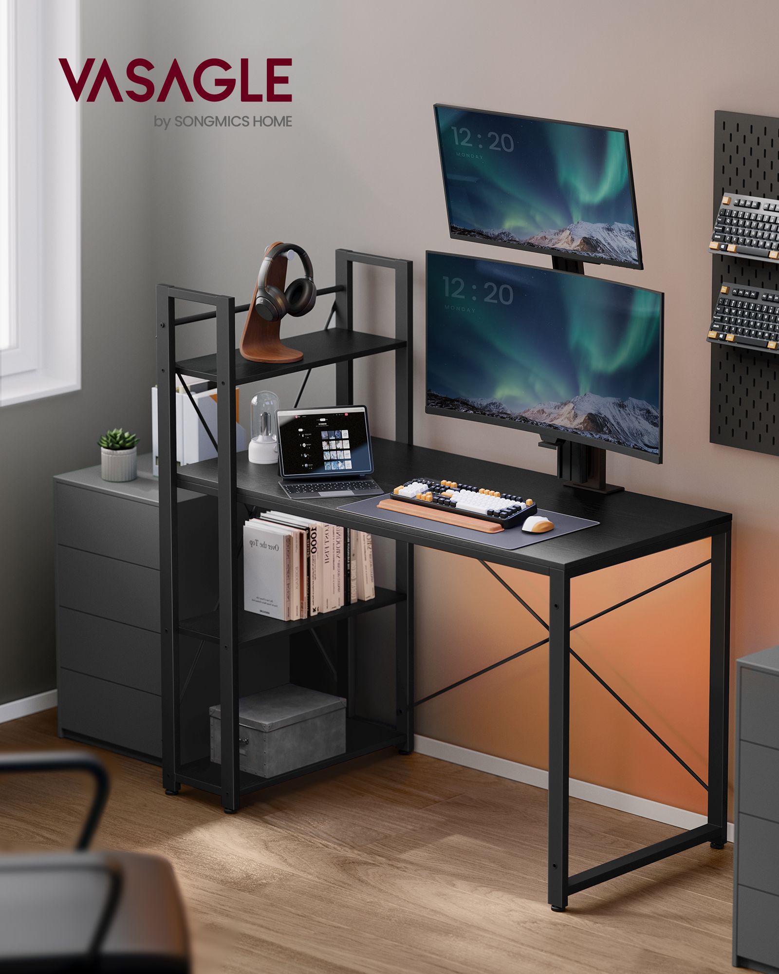 Computer Office - with shelves - Simple construction - Ebony black