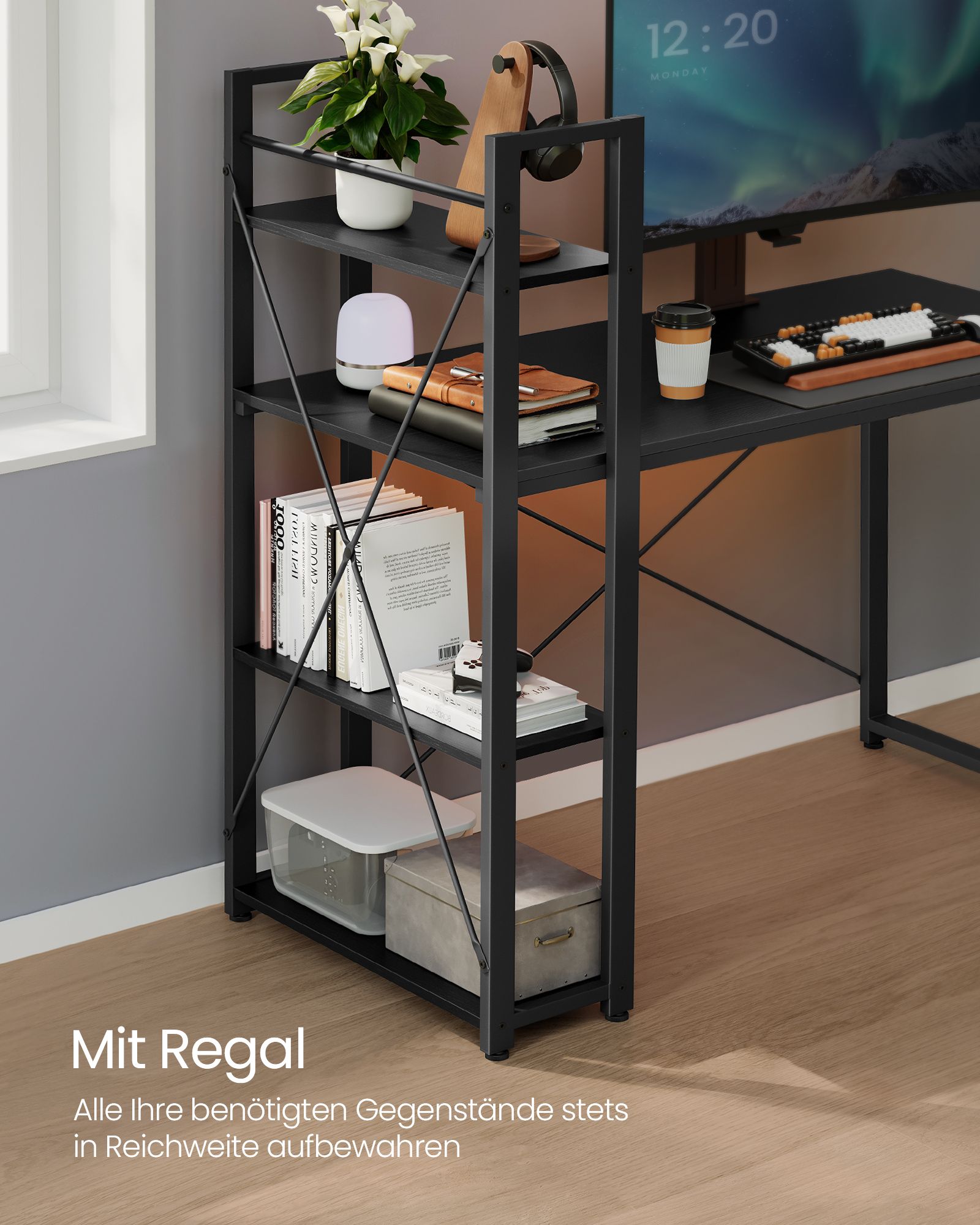 Computer Office - with shelves - Simple construction - Ebony black