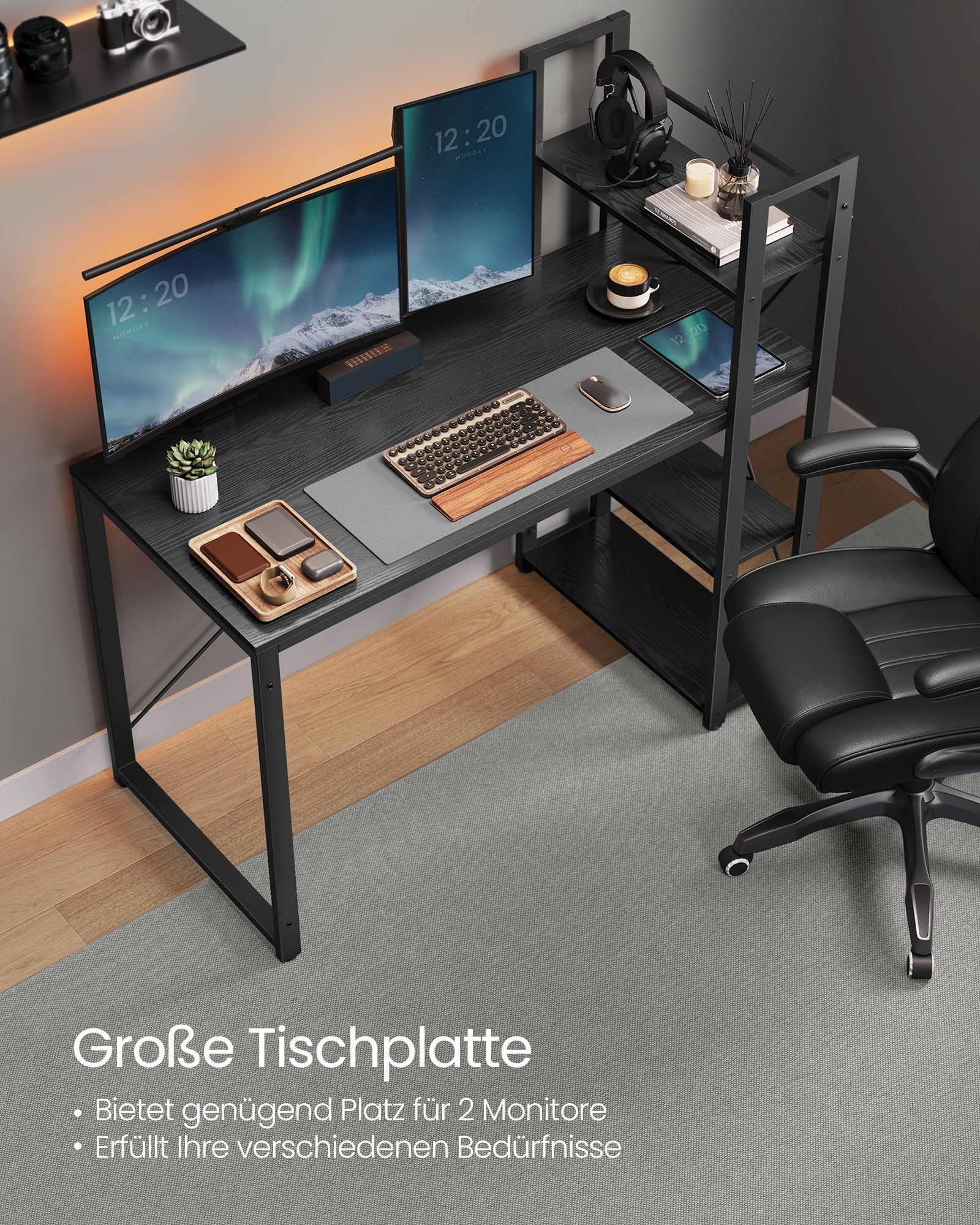 Computer Office - with shelves - Simple construction - Ebony black
