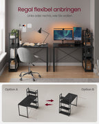 Computer Office - with shelves - Simple construction - Ebony black