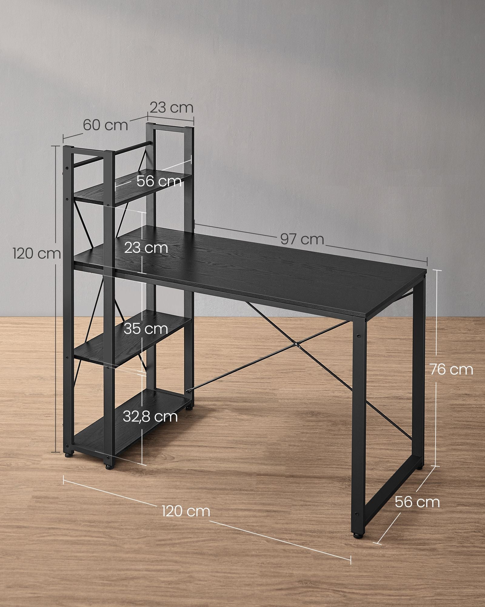 Computer Office - with shelves - Simple construction - Ebony black