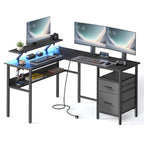 Bureau - Hoekbureau - L Shaped - With socket and chest of drawers - Black