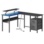 Bureau - Hoekbureau - L Shaped - With socket and chest of drawers - Black