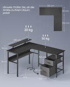 Bureau - Hoekbureau - L Shaped - With socket and chest of drawers - Black