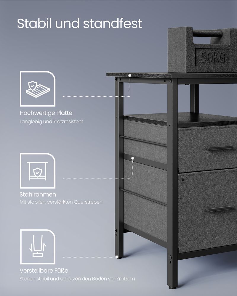 Bureau - Hoekbureau - L Shaped - With socket and chest of drawers - Black