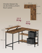 L-shaped desk-with 2 drawers-135 × 105 cm