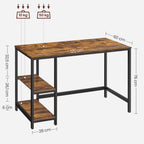 Desk - PC table with 2 shelves - Left or right mountable - 120 x 60 x 75 cm