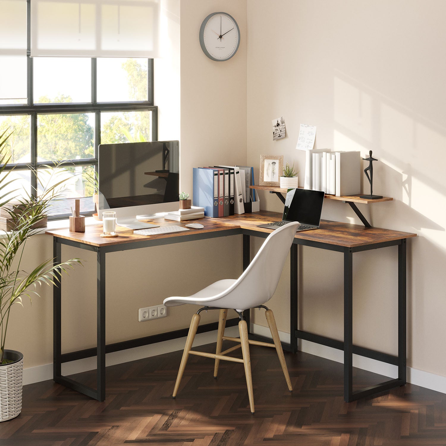 Corner agency - L -shaped desk - With monitor bracket - 140 x 130 x 76 cm - Black