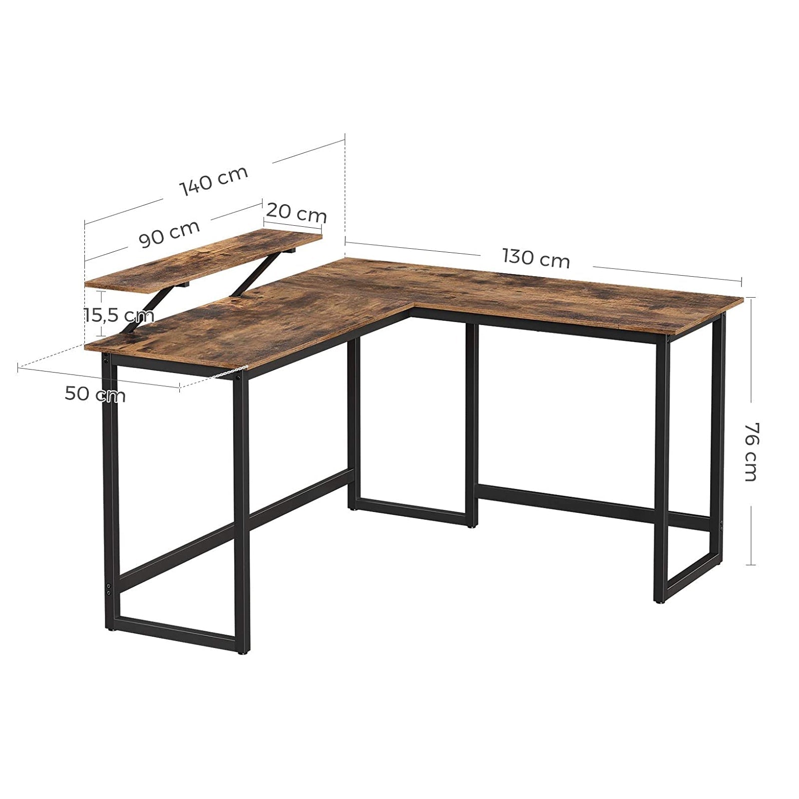 Corner agency - L -shaped desk - With monitor bracket - 140 x 130 x 76 cm - Black