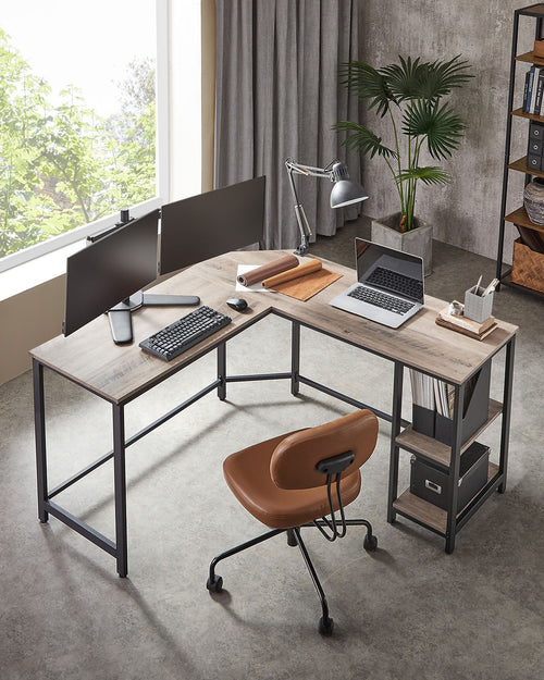 Bureau - L -Hoekbureau with 2 shelves - Space -saving - Industrial design