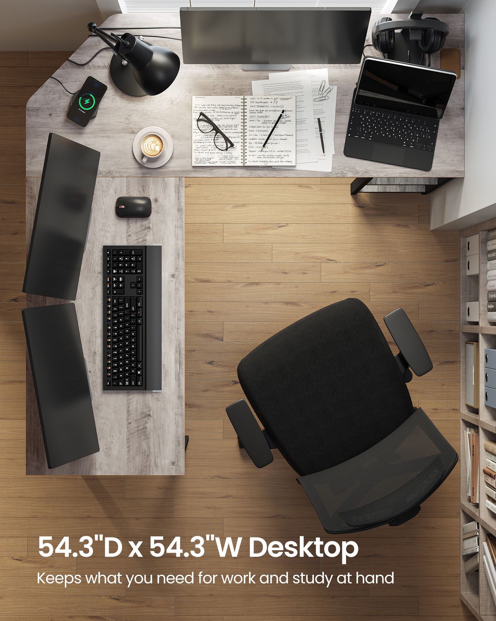 Bureau - L -Hoekbureau with 2 shelves - Space -saving - Industrial design