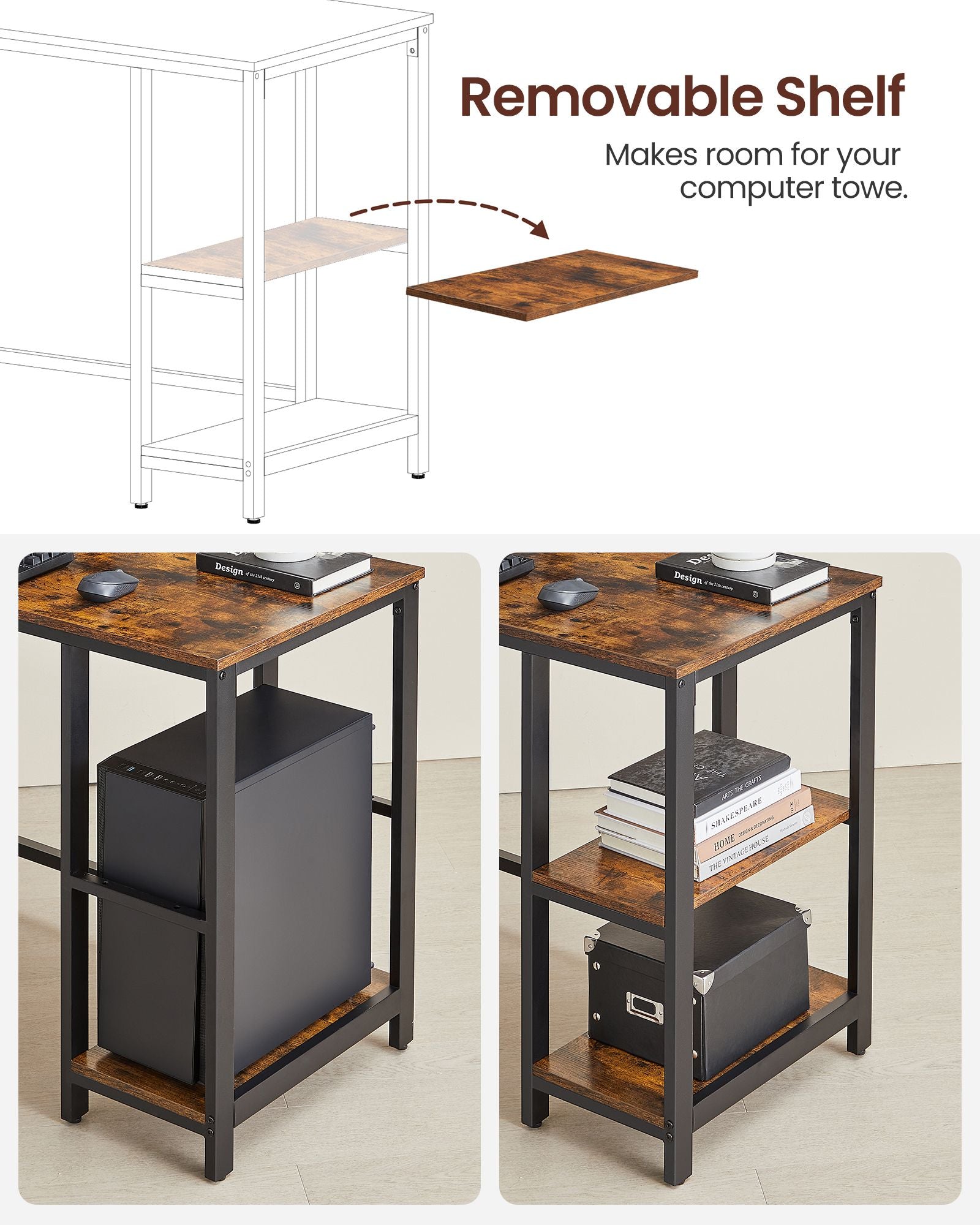 Corner agency - Computer table in L -shape - Industrial design - Vintage Brown/Black
