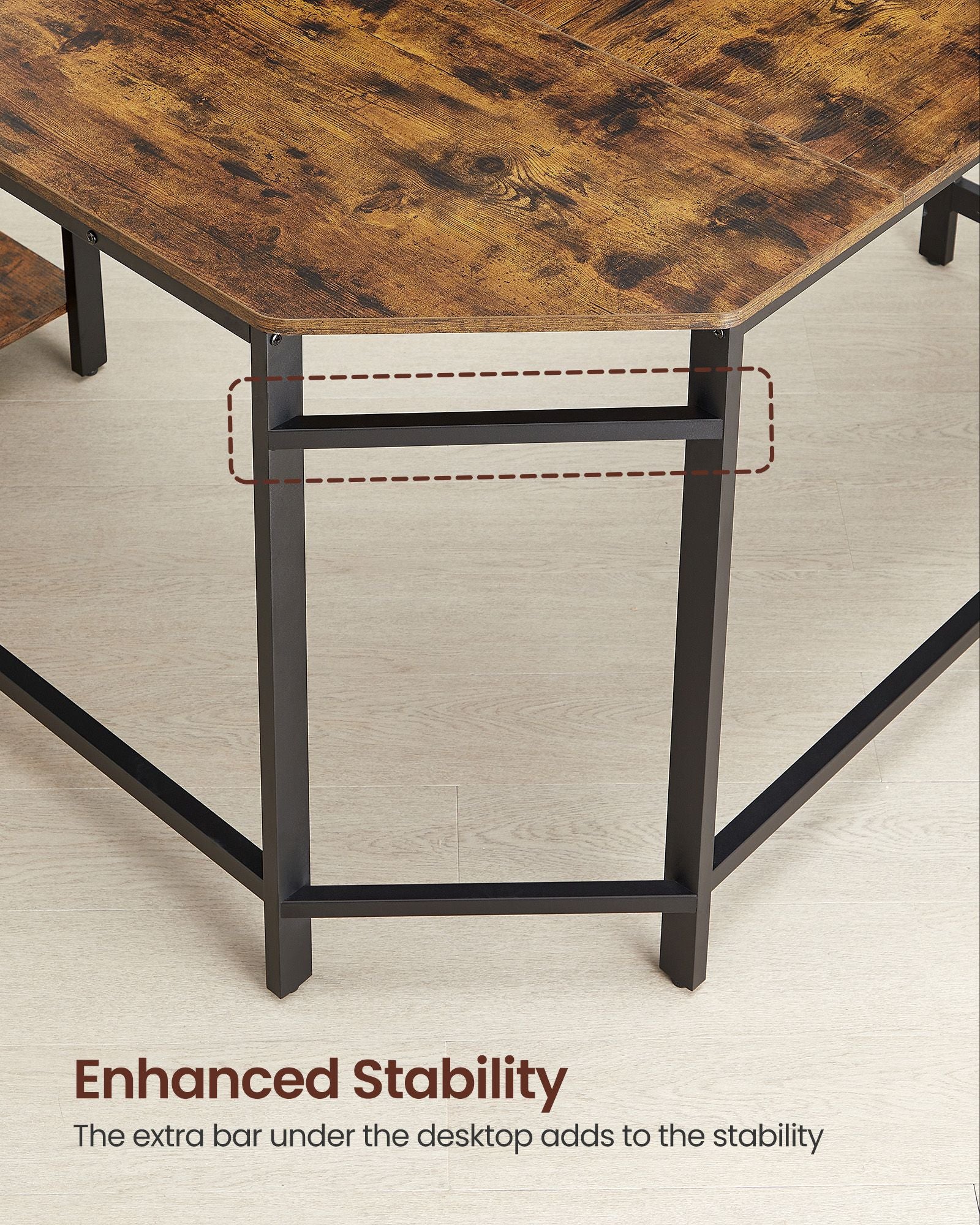 Corner agency - Computer table in L -shape - Industrial design - Vintage Brown/Black