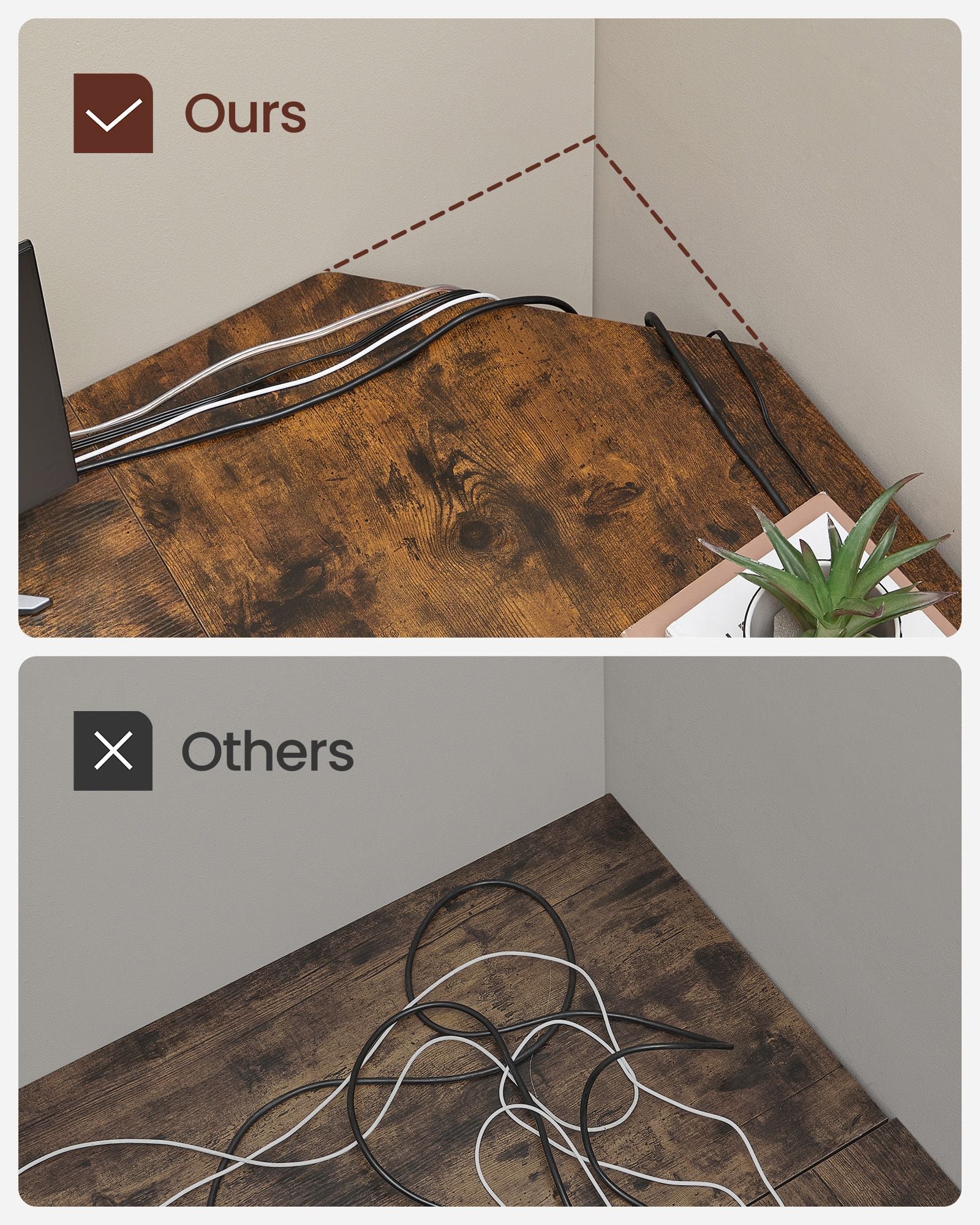Corner agency - Computer table in L -shape - Industrial design - Vintage Brown/Black