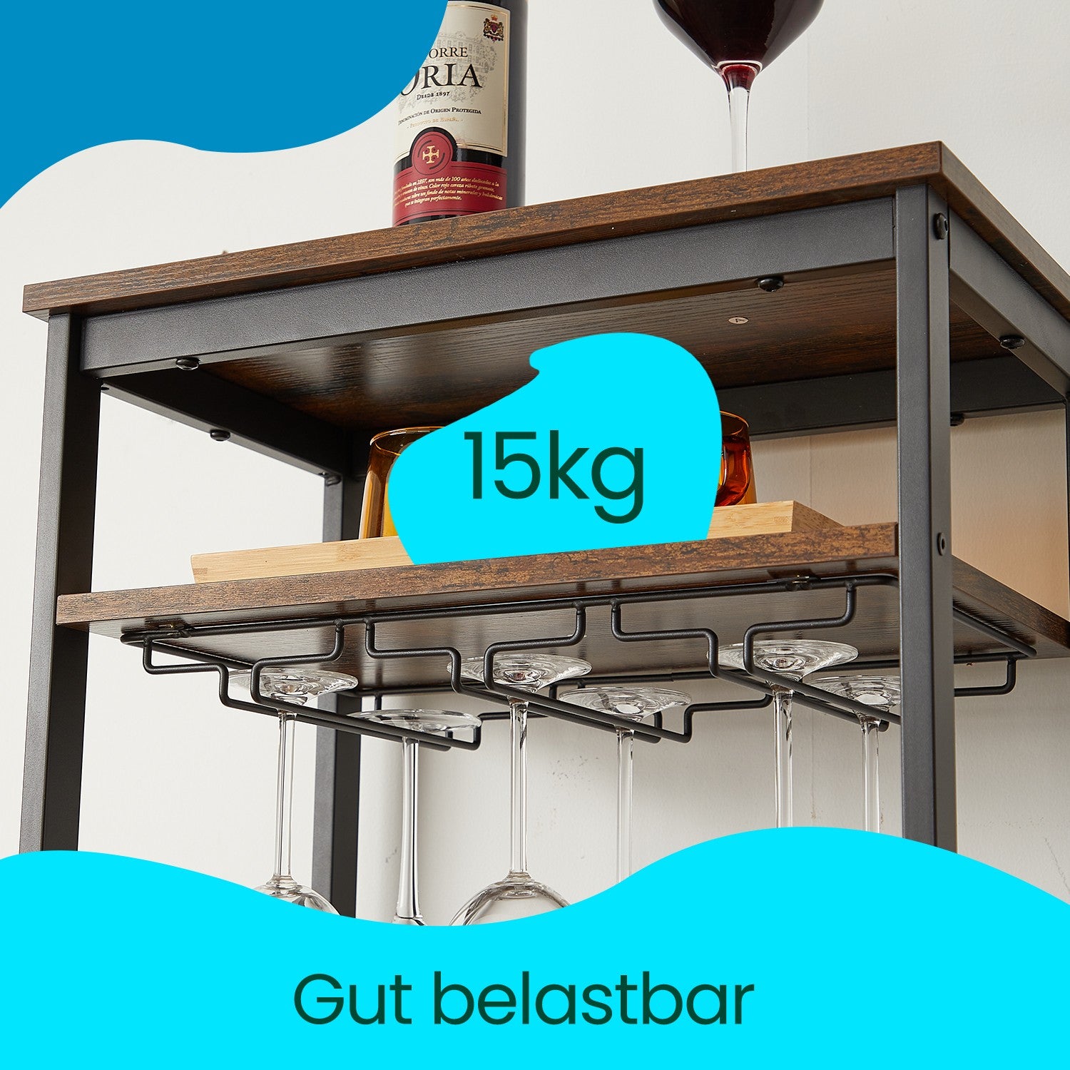 Wine rack - for 20 bottles - with glass holder - for basement