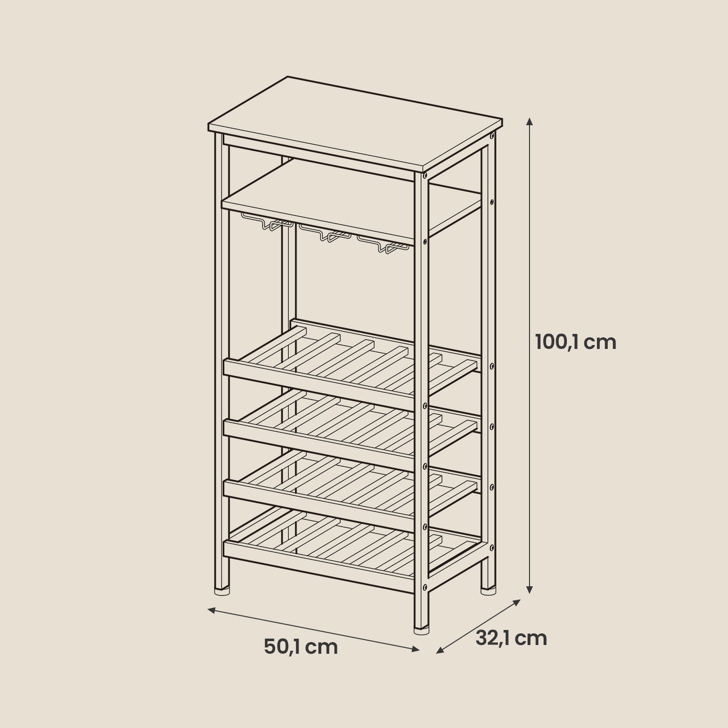 Wine rack - for 20 bottles - with glass holder - for basement