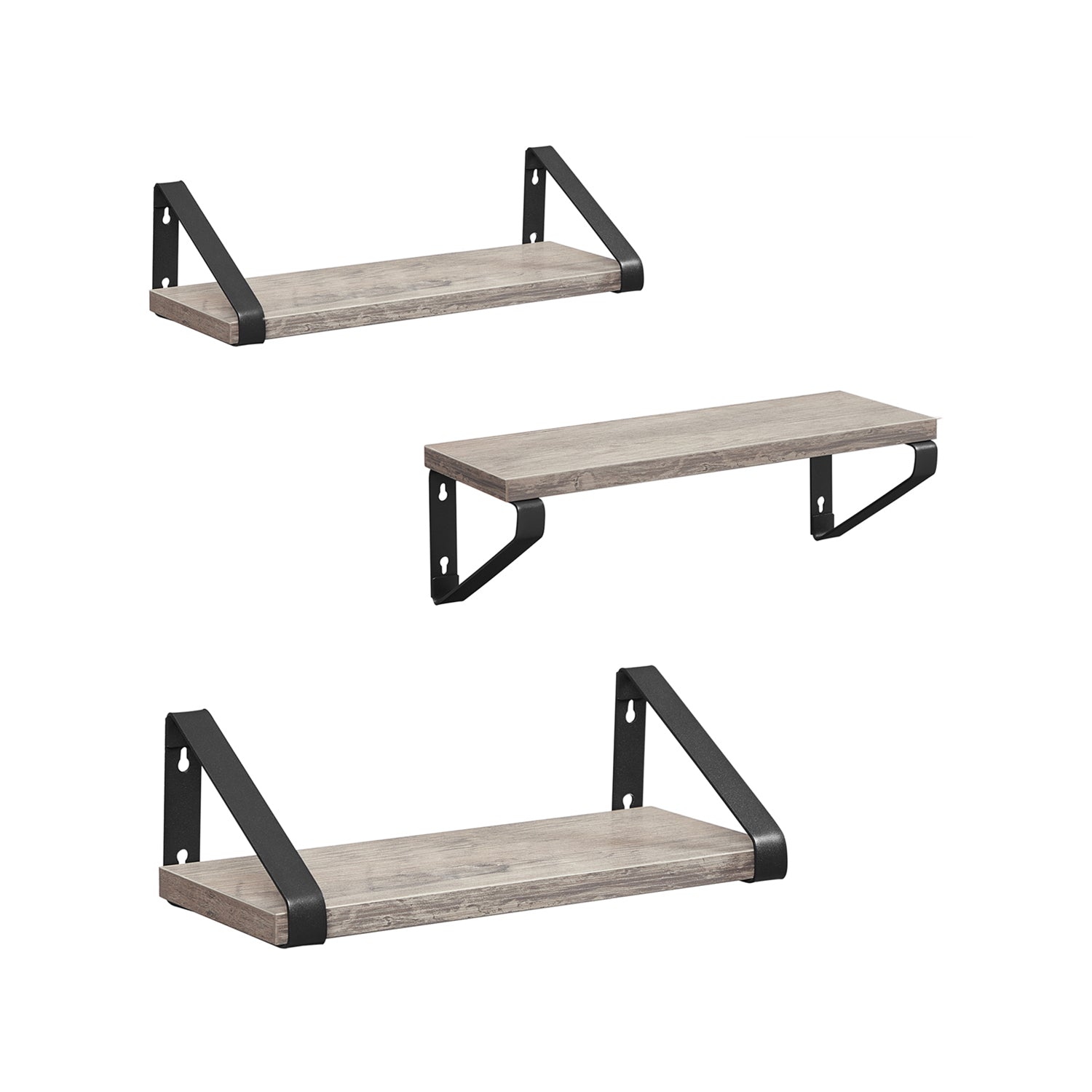 Wall shelf set of 3 - Floating board - Industrial - Gray / Black