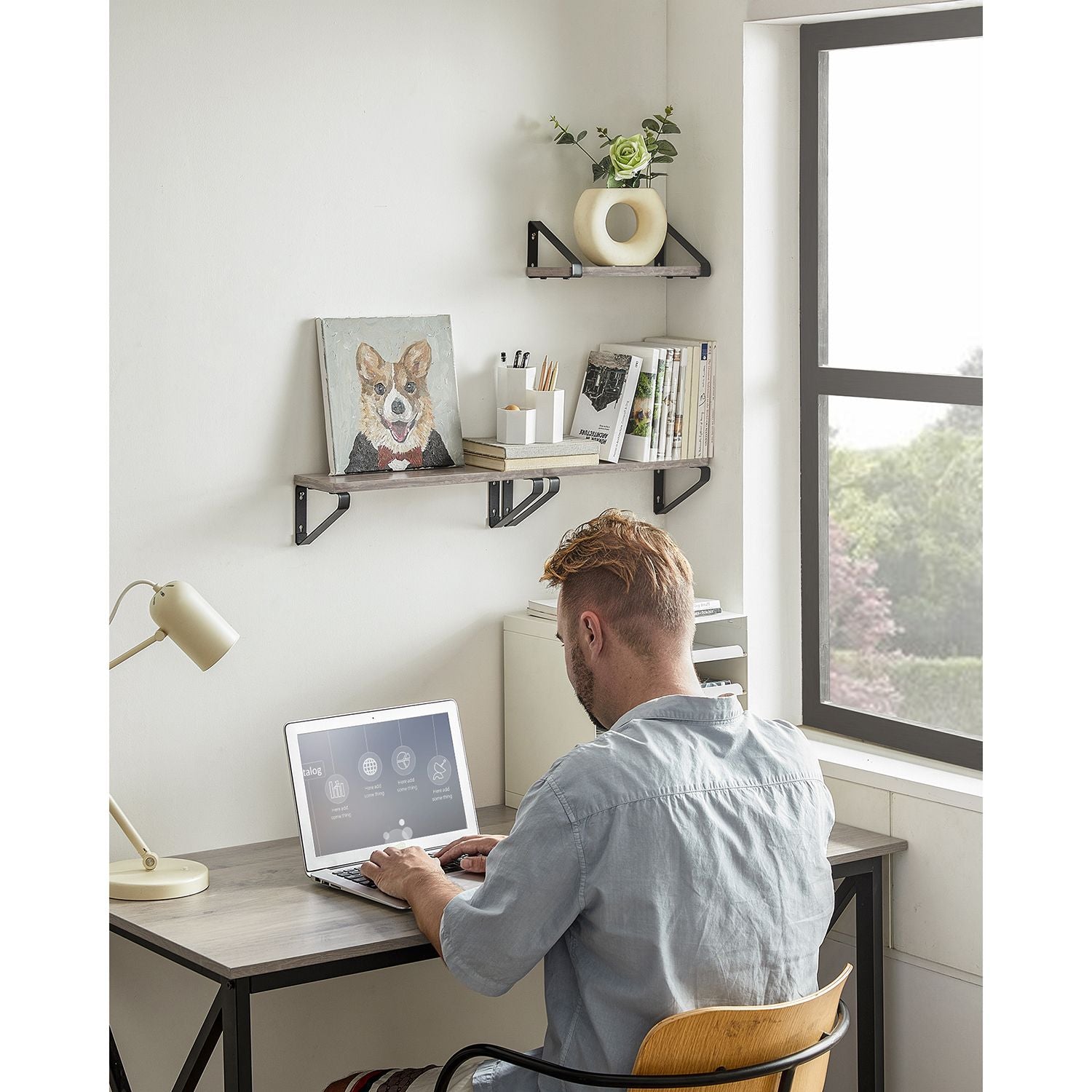 Wall shelf set of 3 - Floating board - Industrial - Gray / Black