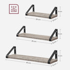 Wall shelf set of 3 - Floating board - Industrial - Gray / Black