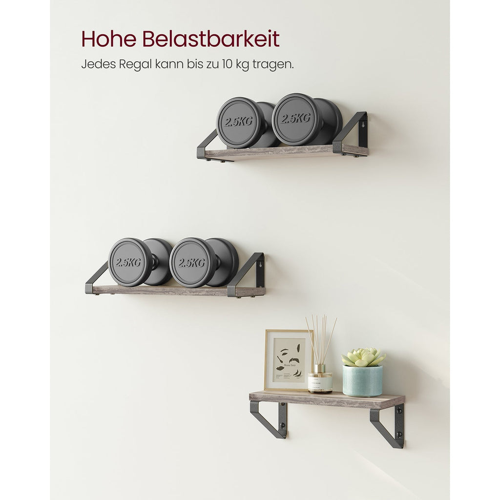 Wall shelf set of 3 - Floating board - Industrial - Gray / Black