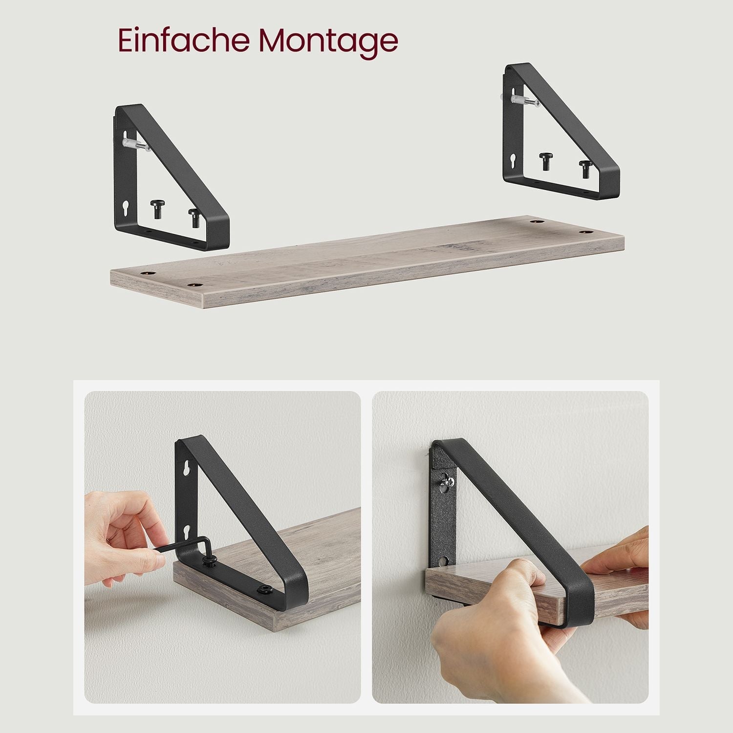 Wall shelf set of 3 - Floating board - Industrial - Gray / Black