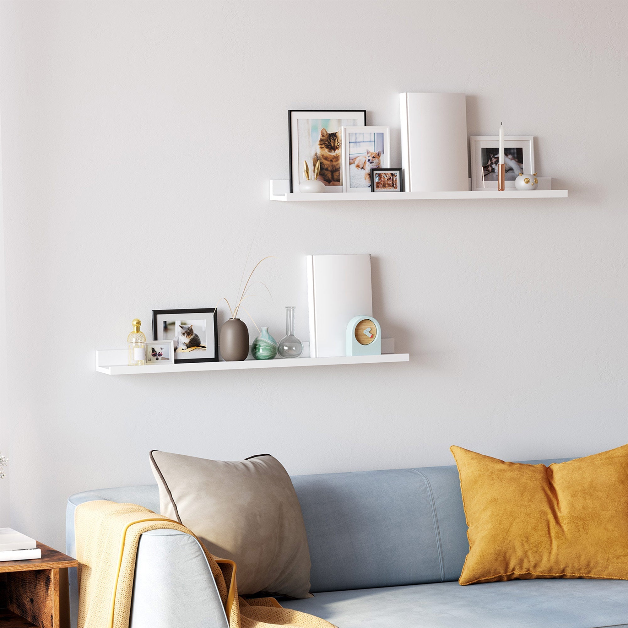 Wall shelf - Floating planks - Set of 2 - High Gloss - White