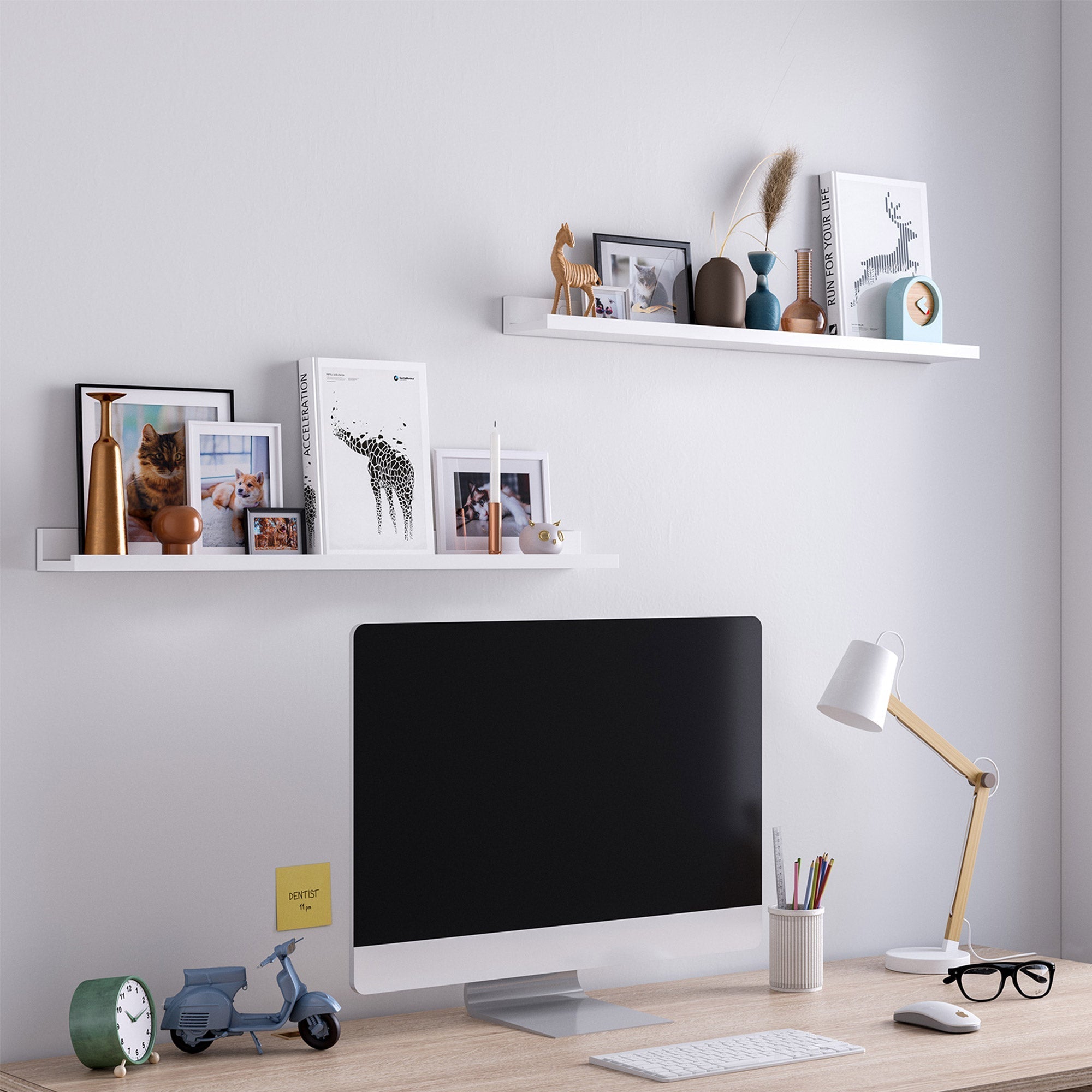 Wall shelf - Floating planks - Set of 2 - High Gloss - White