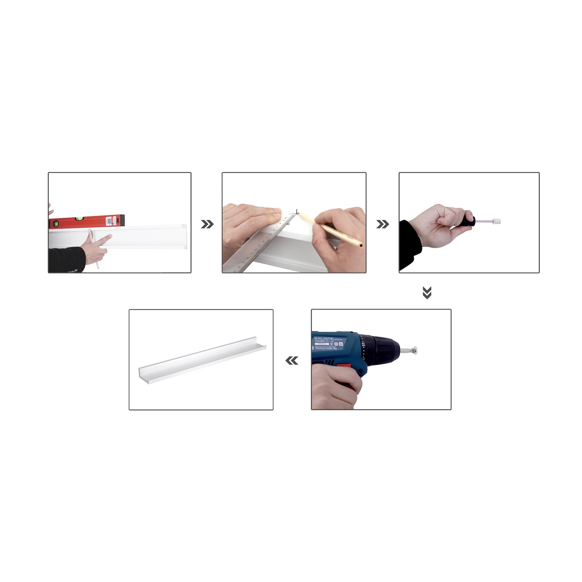 Wall shelf - Floating planks - Set of 2 - High Gloss - White