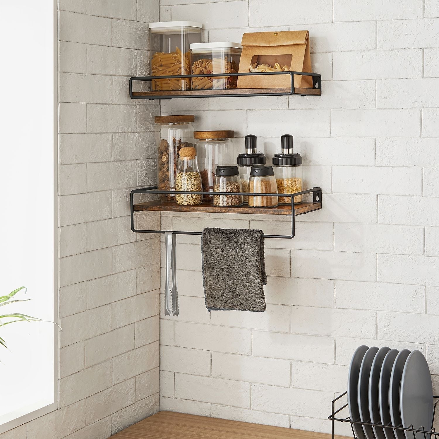 Wall shelves - Set of 2 - Floating - Industrial Design - Brown / Black
