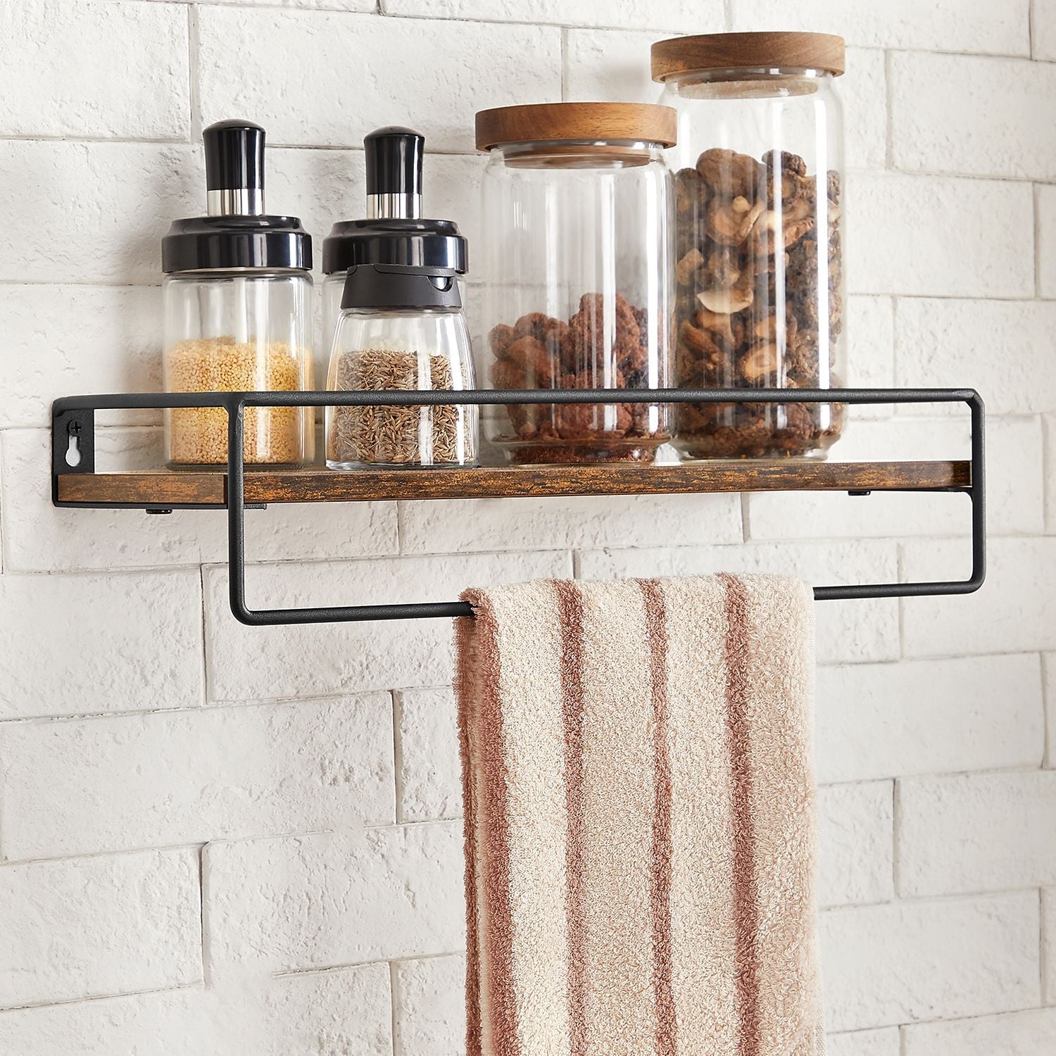 Wall shelves - Set of 2 - Floating - Industrial Design - Brown / Black