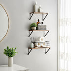 Wall shelf set of 3 - Floating board - Industrial - Gray / Black