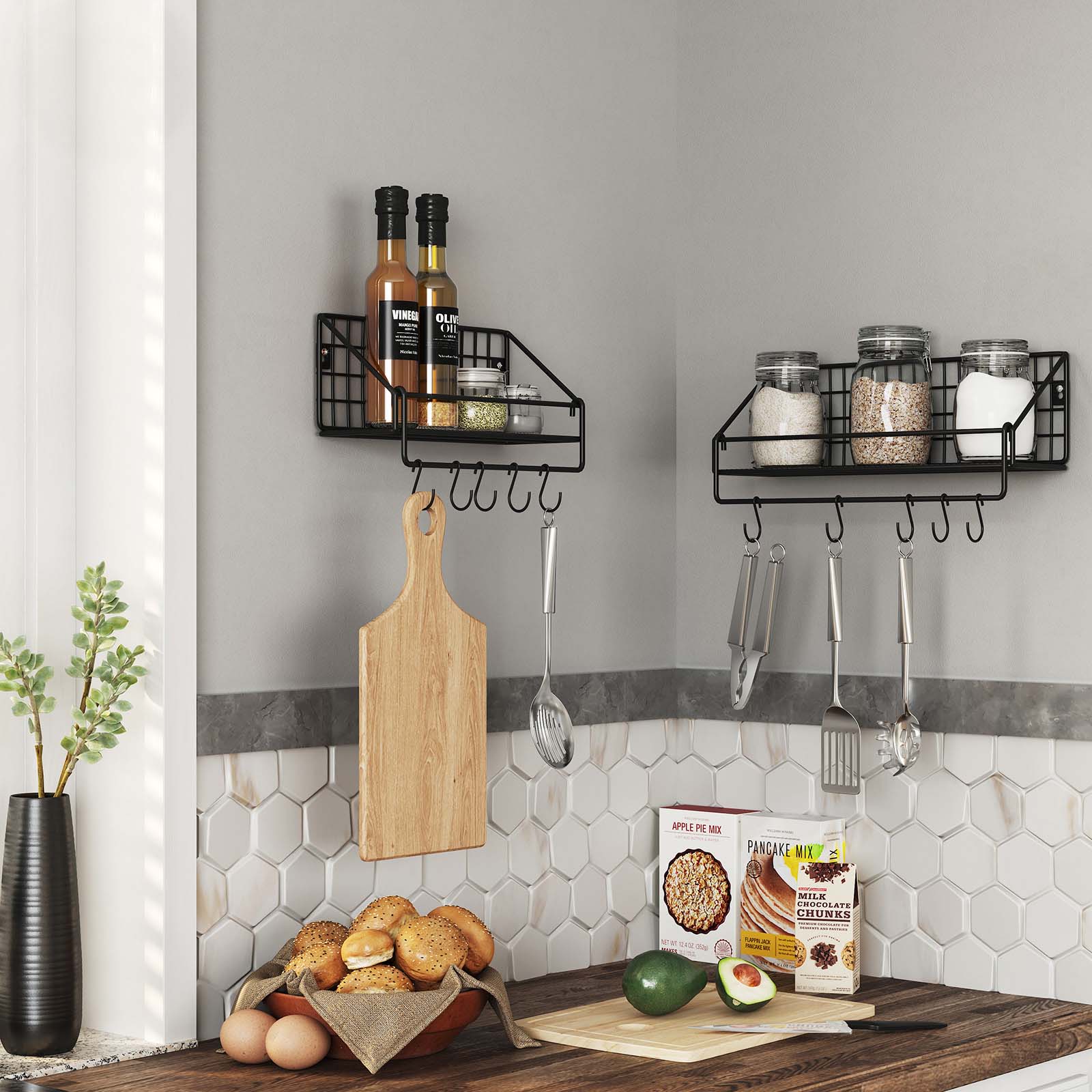 Wall shelves - Set of 2 - Industrial design - Black