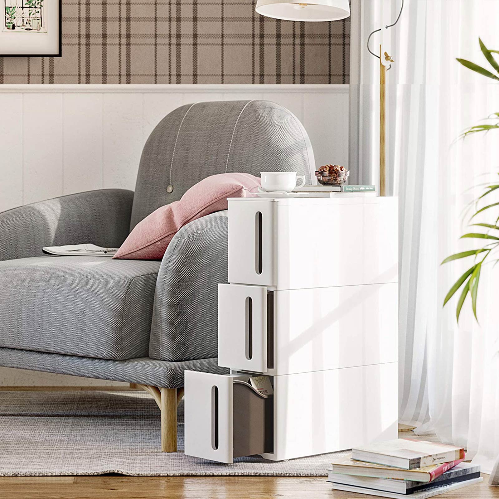 Bathroom rack - Scrabbage - Nisplank - With 3 drawers - Small - On wheels - White