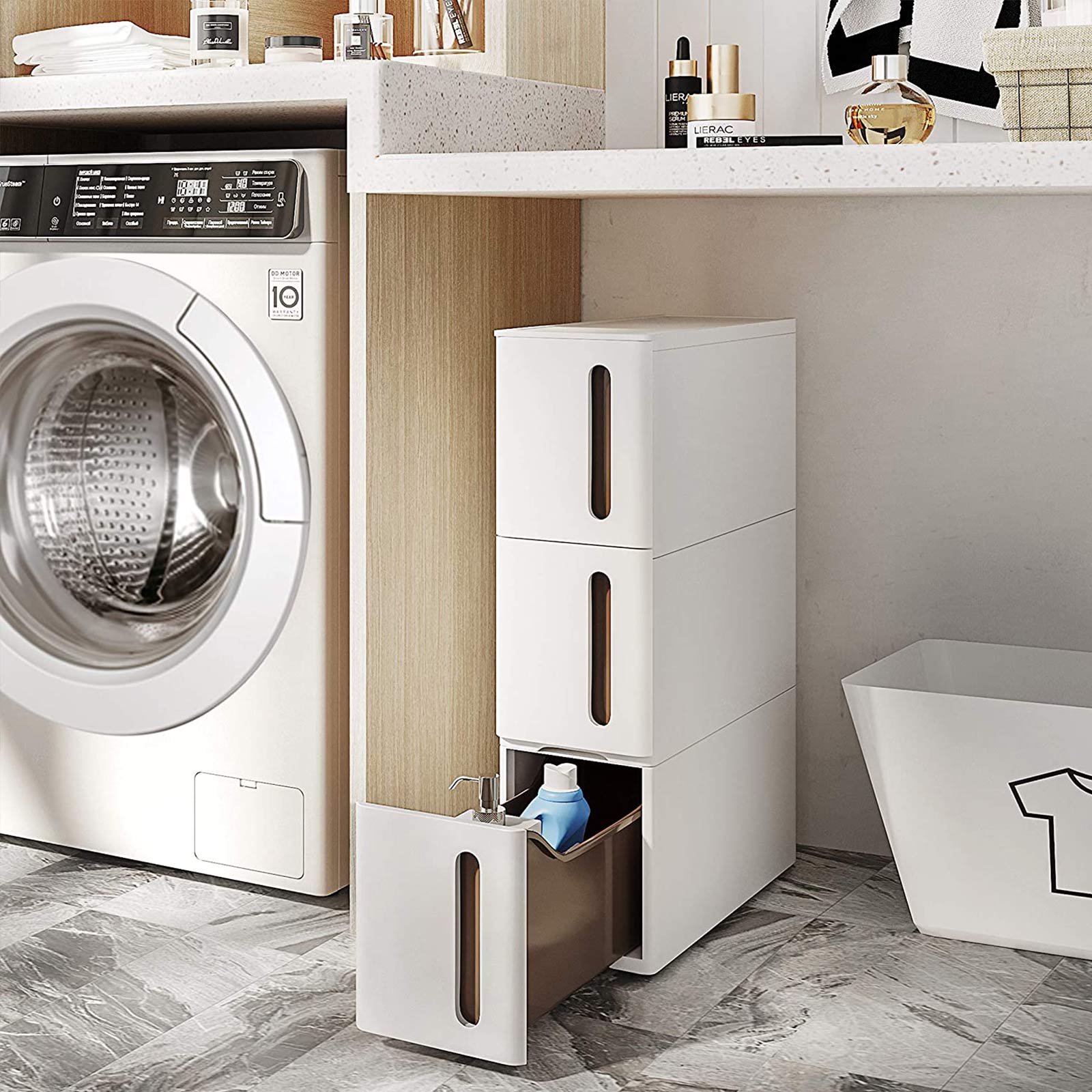 Bathroom rack - Scrabbage - Nisplank - With 3 drawers - Small - On wheels - White