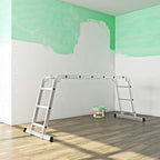Multifunctional ladder - Aluminum - With 2 metal plates - foldable - 150 kg - silver