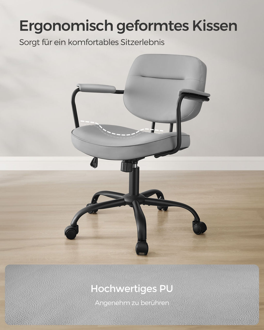 Office chair made of PU with armrests pigeon gray