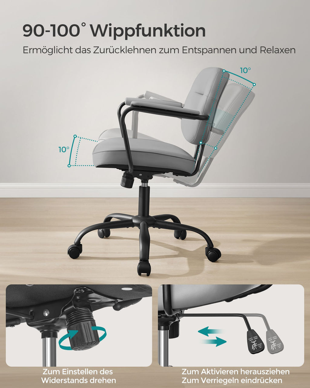 Office chair made of PU with armrests pigeon gray