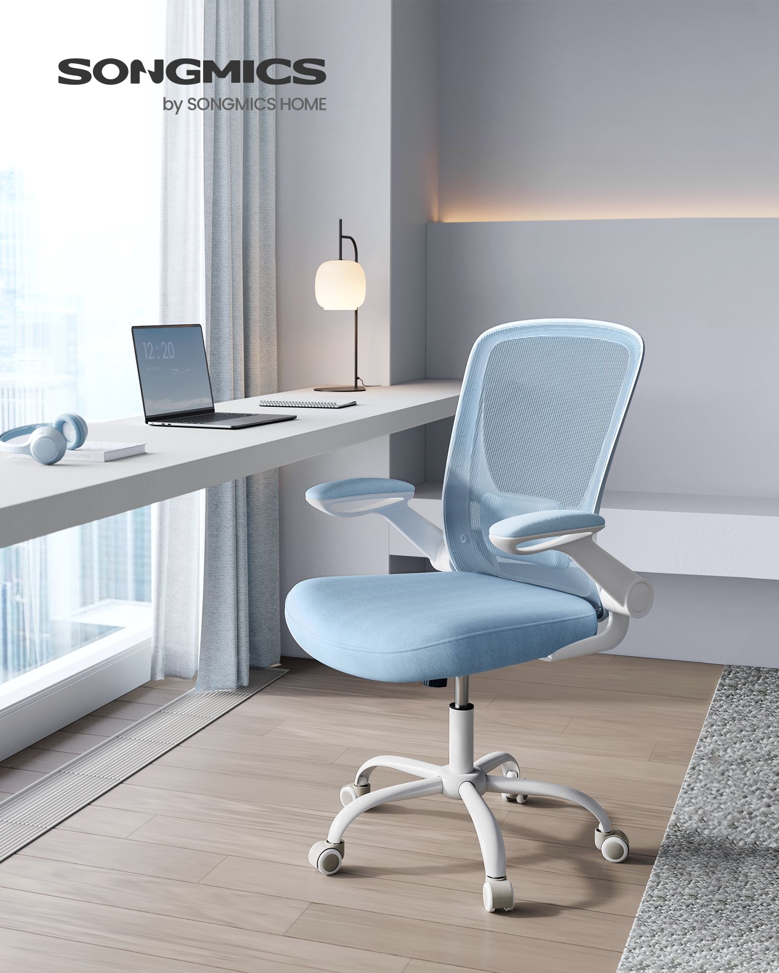 Office chair - ergonomic - with folding armrests - fog blue