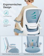Office chair - ergonomic - with folding armrests - fog blue