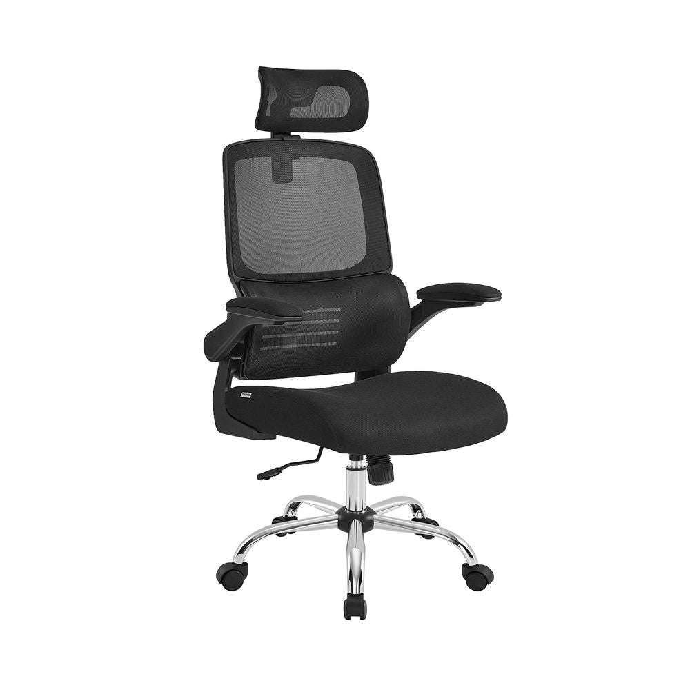 Office chair - Computer chair - With adjustable headrest - Foldable armrests - Black