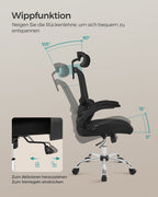 Office chair - Computer chair - With adjustable headrest - Foldable armrests - Black