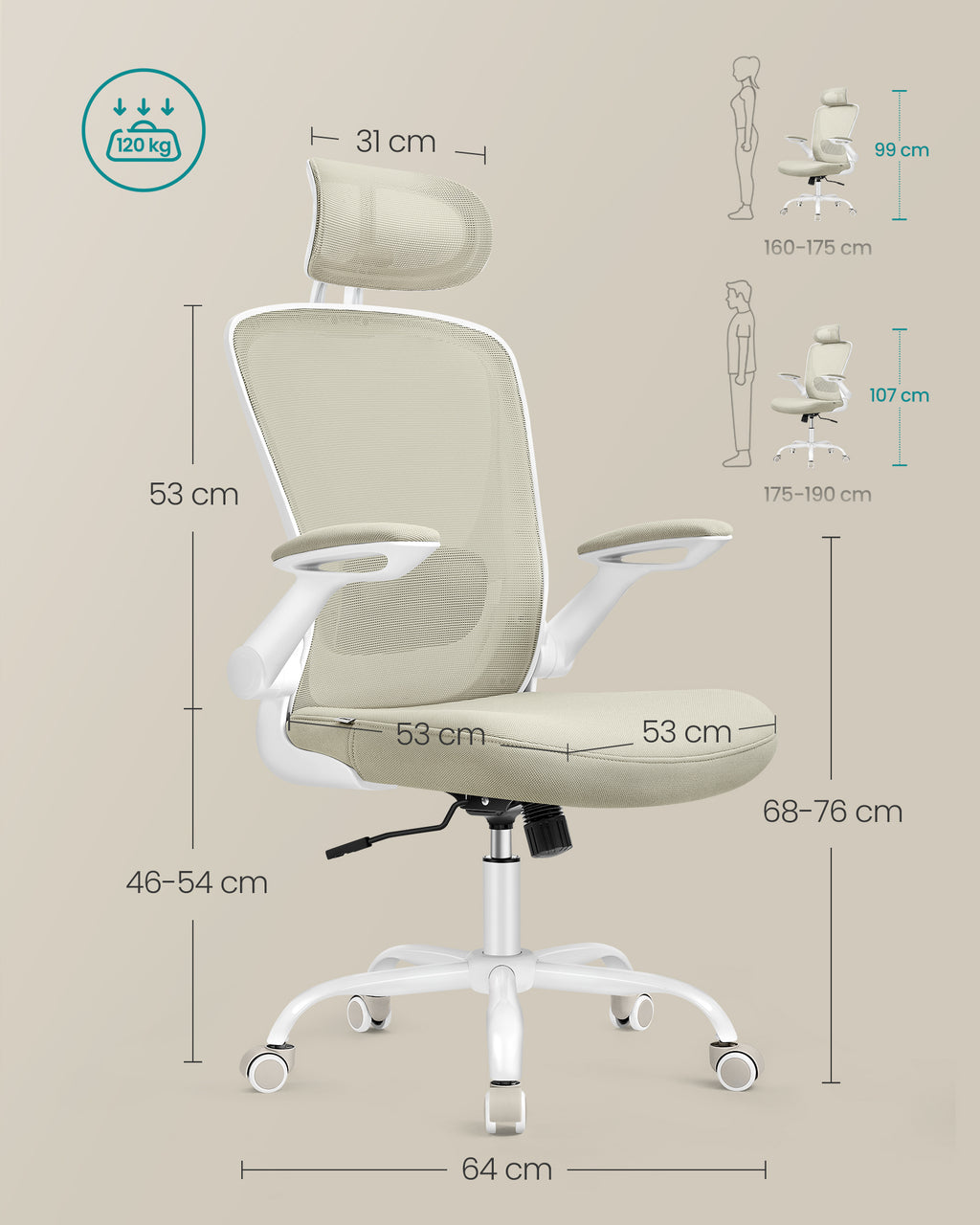 Office chair - Ergonomic - With Mesh - Cappuccino Beige