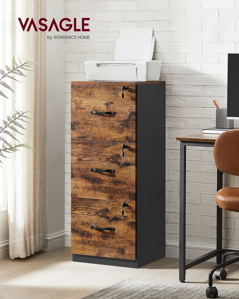 Archive cabinet - Office cabinet - With 3 lockable drawers - With ditches - Brown - Wood
