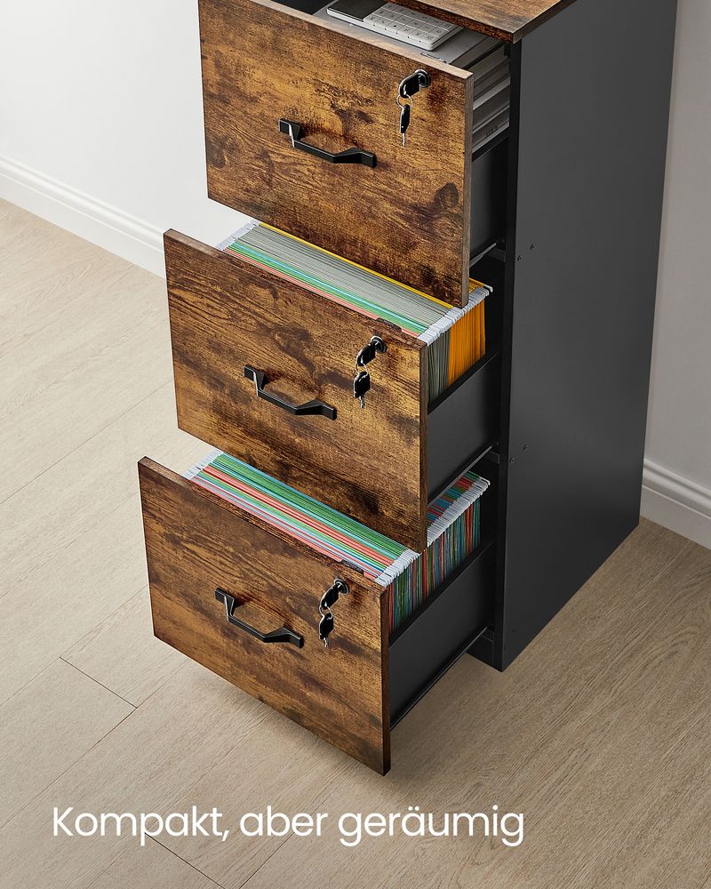Archive cabinet - Office cabinet - With 3 lockable drawers - With ditches - Brown - Wood