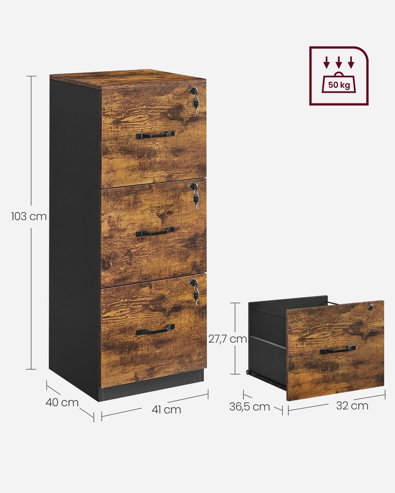 Archive cabinet - Office cabinet - With 3 lockable drawers - With ditches - Brown - Wood