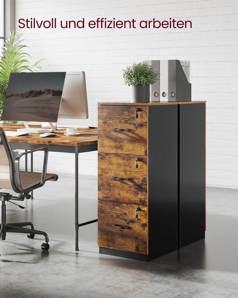 Archive cabinet - Office cabinet - With 3 lockable drawers - With ditches - Brown - Wood