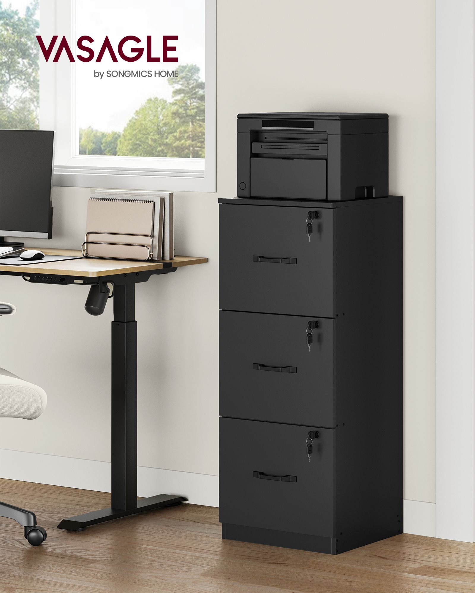 Archive cabinet - with 3 lockable drawers - ink black